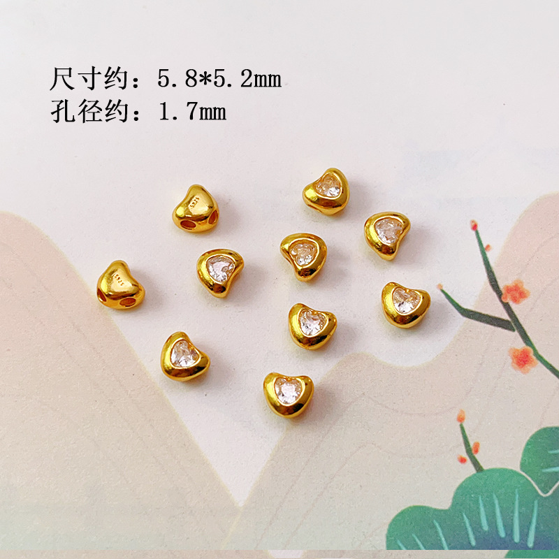 S925 Silver Gold-Plated Heart Flower Crowe Heart Zircon Through-Hole Accessories Spacer Beads Barrel Beads Bracelet DIY Semi-Finished