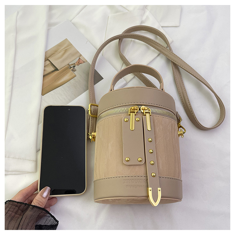Piccola borsa a secchiello cilindrica di alta qualità per le donne, estate 2024, alla moda e versatile_voghion.com