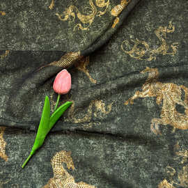 金羁龙马纹 新中式国风纱裙汉服衬衫旗袍天丝亚麻布料手工diy面料