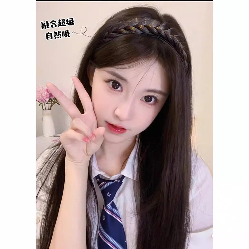 Wig Women's Long Hair Braided Hair Hoop Wig Integrated U-Shaped Half Head Cover Artificial Long Straight Summer Natural Wig Cover