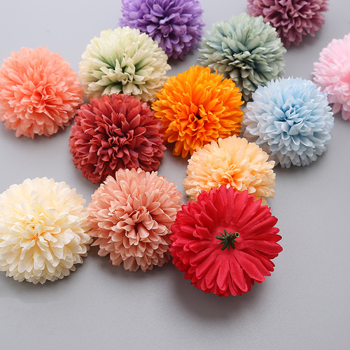 Simulated dandelion flower pingpong thorn chrysanthemum silk flower ball chrysanthemum head silk fabric fake flower wedding flower wall gift box decoration