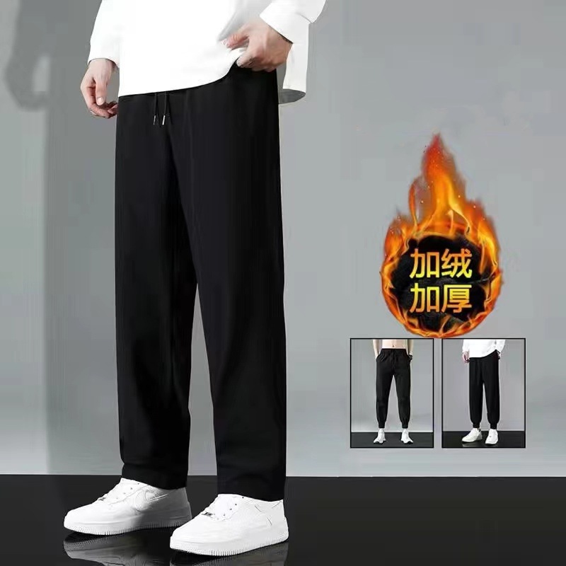 En stock pantalones de invierno de los hombres forrados de lana engrosada pantalones casuales estilo coreano de moda recta suelta más el tamaño de todos los deportes a juego hombres