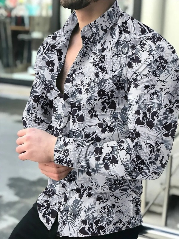亚马孙新款男士花卉纽扣长袖夏威夷衬衫跨境独立站花卉印花热带海|undefined