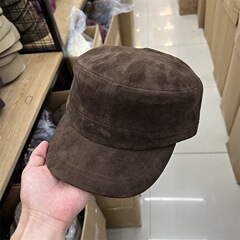 韩版简约麂皮绒大气纯色平顶军帽秋冬男女通用厚实保暖鸭舌棒球帽