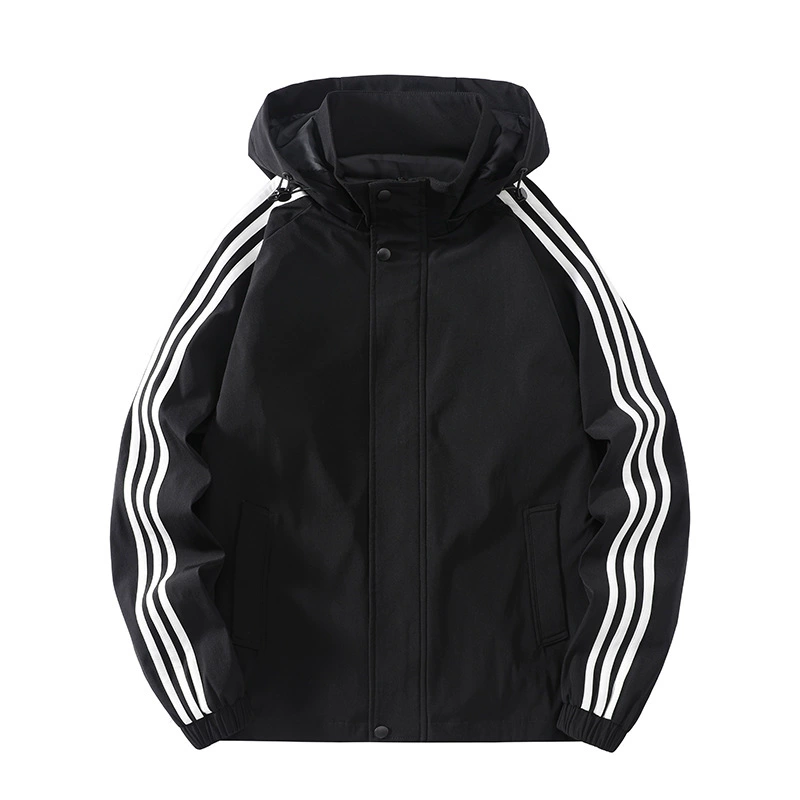 Мужская осенняя ветронепроницаемая водонепроницаемая куртка с капюшоном, свободный крой, в полоску по рукавам