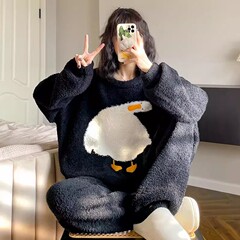 珊瑚绒睡衣女秋冬季长袖套装加厚加绒法兰绒家居服大码冬款可外穿