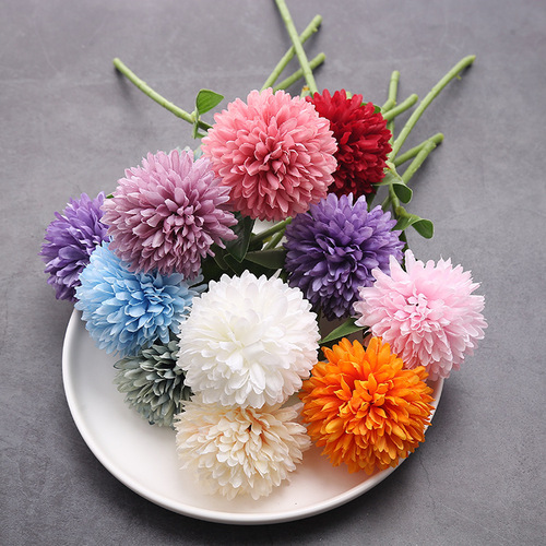 Simulated single dandelion fake flower home vase decoration onion ball silk flower ping pong chrysanthemum short branch round simulated flower