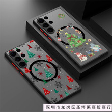 适用S25Plus满屏小圣诞树手机壳S23FE圣诞礼花磁吸全包保护套
