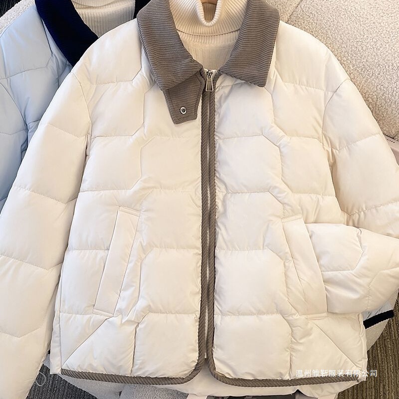Turn-Down Collar Stylish Short Lightweight down Cotton Jacket 2025 New Loose Cotton Coat Warm Outerwear Women's Clothing
