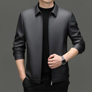 Leather Jacket Men's Jacket 2025 Spring & Fall New Men's Leather Jacket Business Middle-Aged Dad Wear Executive Leather Jacket Men