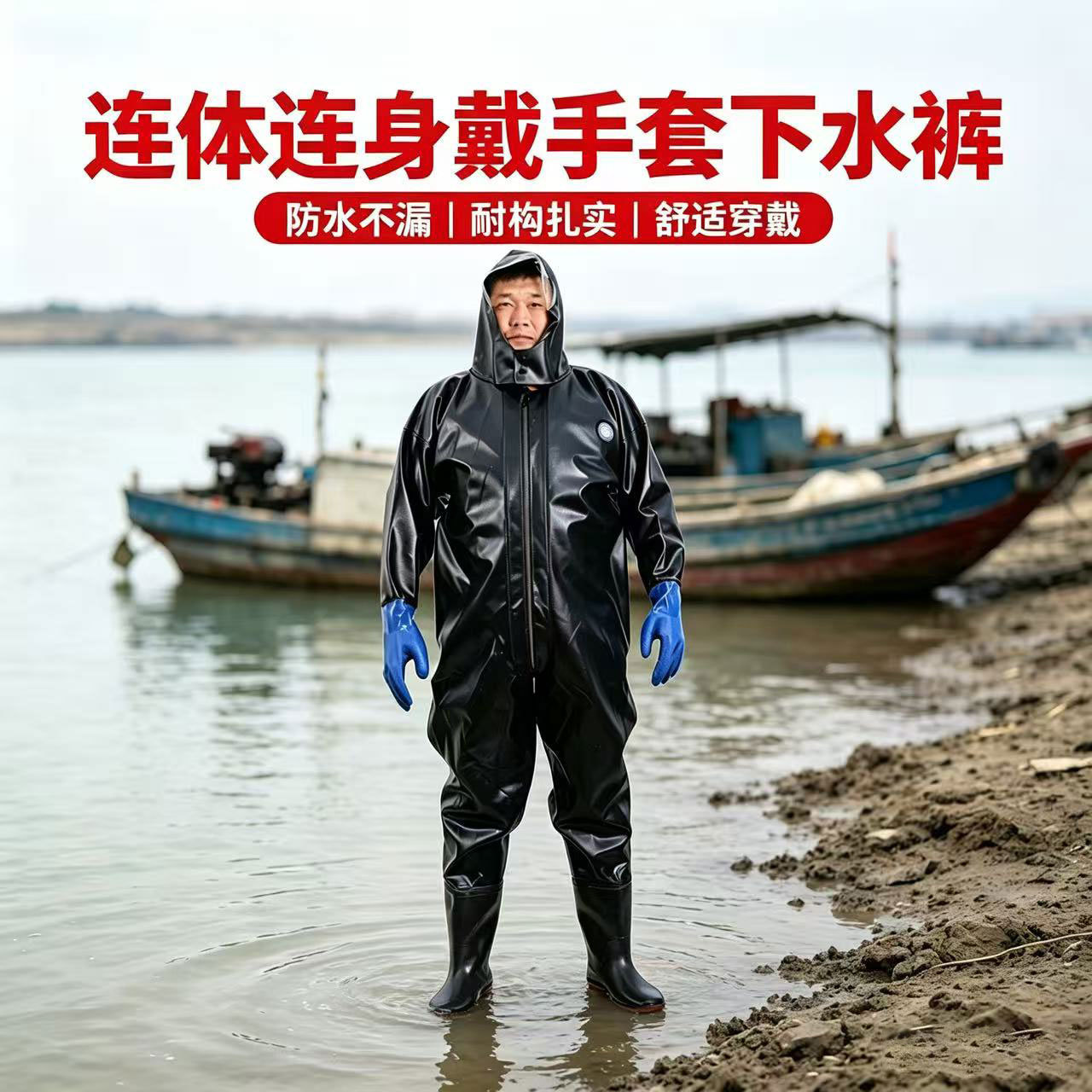 Full-body wading suit with gloves, one-piece wading suit for fishing, catching fish, waterproof clothing for aquaculture