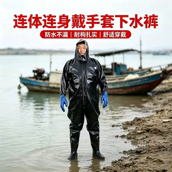 Full-body wading suit with gloves, one-piece wading suit for fishing, catching fish, waterproof clothing for aquaculture