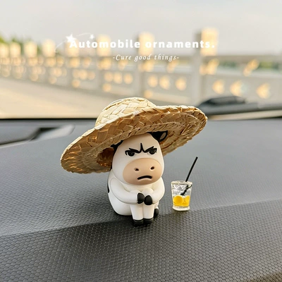 Desktop Ornament Gift, Car ornaments - straw-hat-cow-lemon-teafree-seamless-adhesive