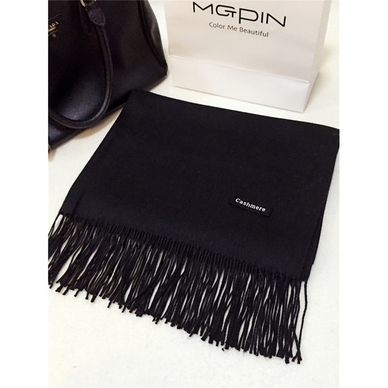 Chal para mujer otoño e invierno, color sólido largo, borla de cachemira de imitación, versión coreana de doble uso, bufanda gruesa y cálida para estudiantes de todo fósforo
