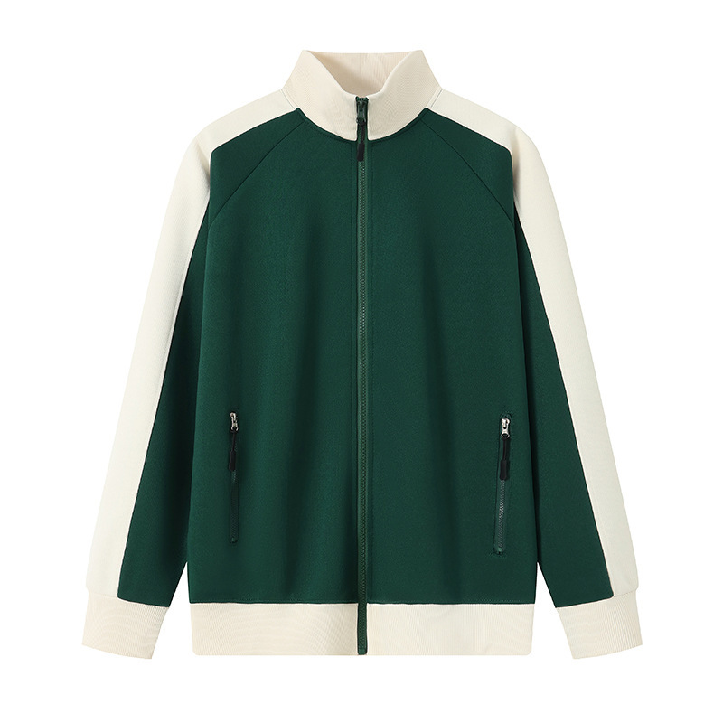 春秋双拉链美式复古重磅撞色外套班服潮牌运动会开衫立领卫衣定制|undefined