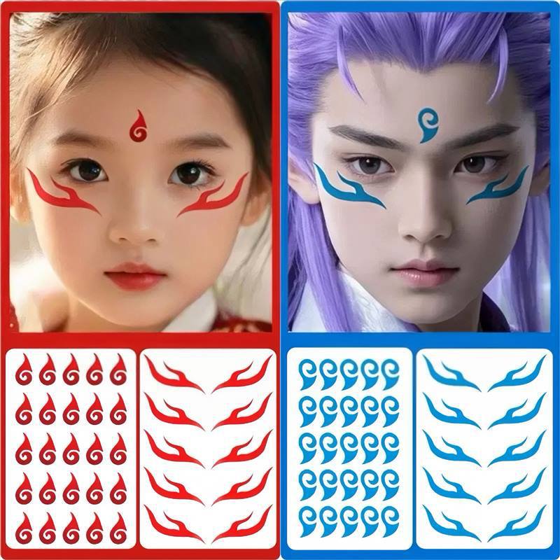 Nezha Forehead and Eyebrow Stickers, Kidsren's Performance Tattoo Stickers, Red Forehead Stickers, Ao Bing Blue Face Stickers, Washable Waterproof Stickers