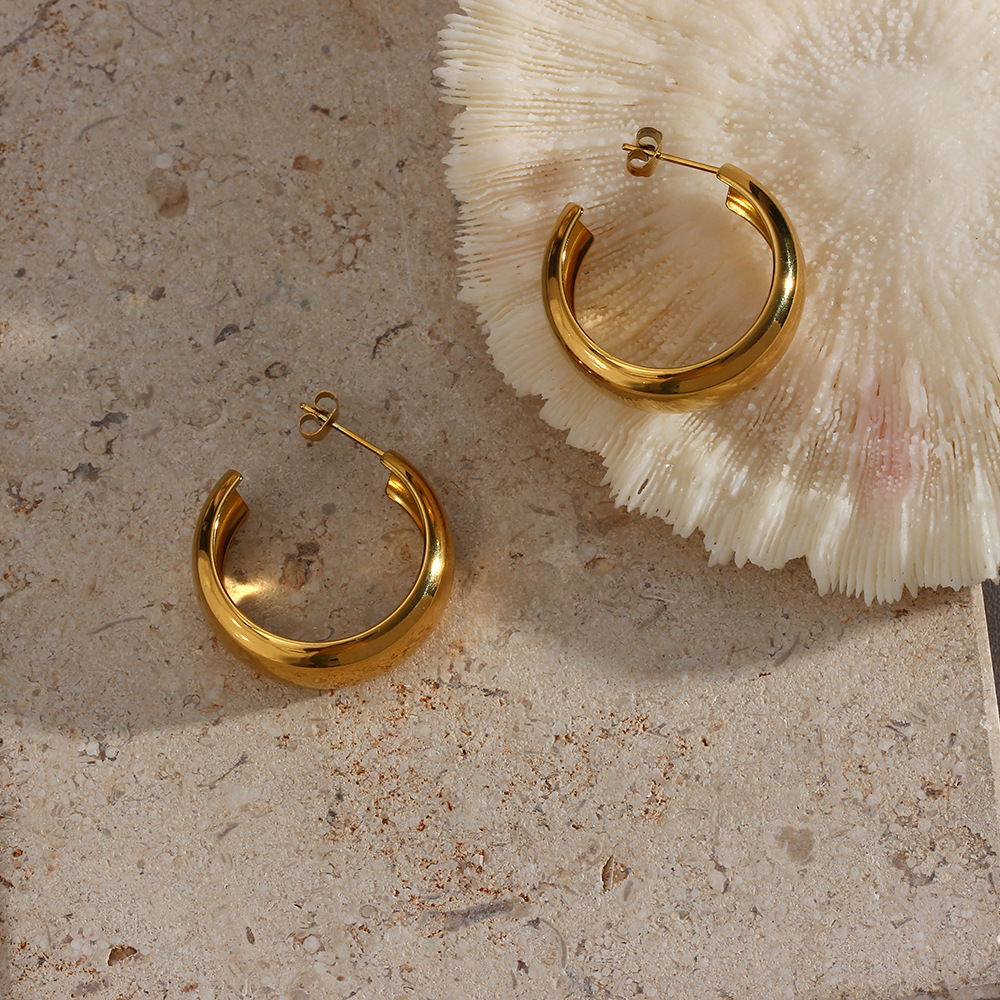 18K Gold Plated Plating Material Earrings Classification 18K Gold Plating Color PVD Coated Real Gold Plated 18K Gold C Shape 304 Stainless Steel Fashion Waterproof Non Tarnish Earrings
