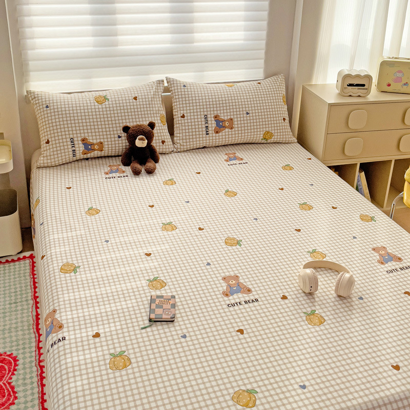 Sábanas a cuadros de algodón puro pieza individual 100 cama individual de algodón funda de almohada para dormitorio infantil traje de tres piezas