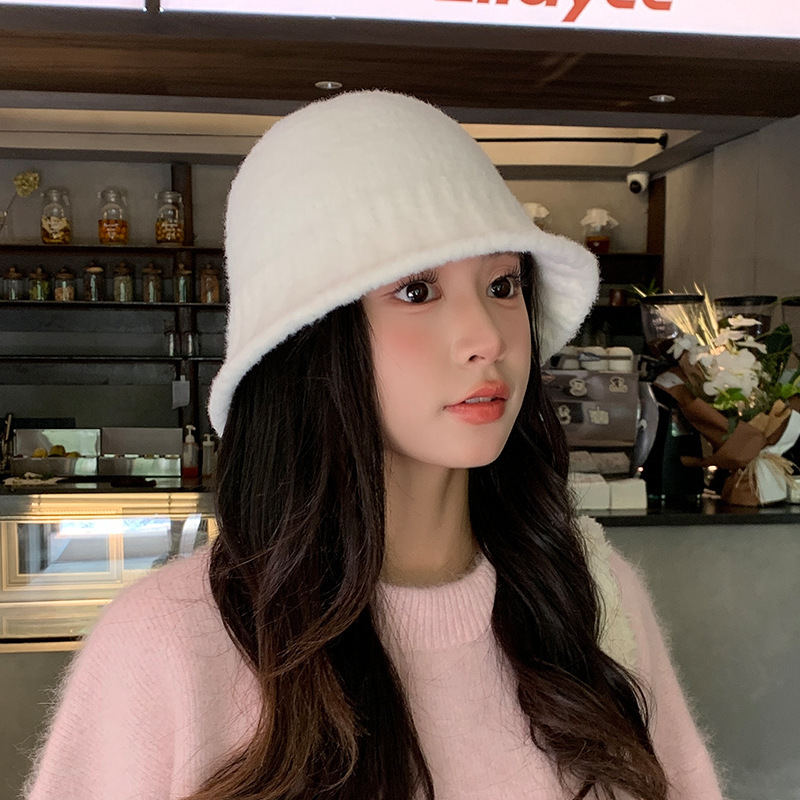 帽子女冬季日系简约渔夫帽百搭显脸小保暖针织盆帽素颜遮脸水桶帽|undefined