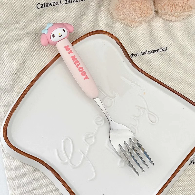 Детский набор столовых приборов Sanrio: ложка и вилка, нержавеющая сталь AISI 304, милые ручки