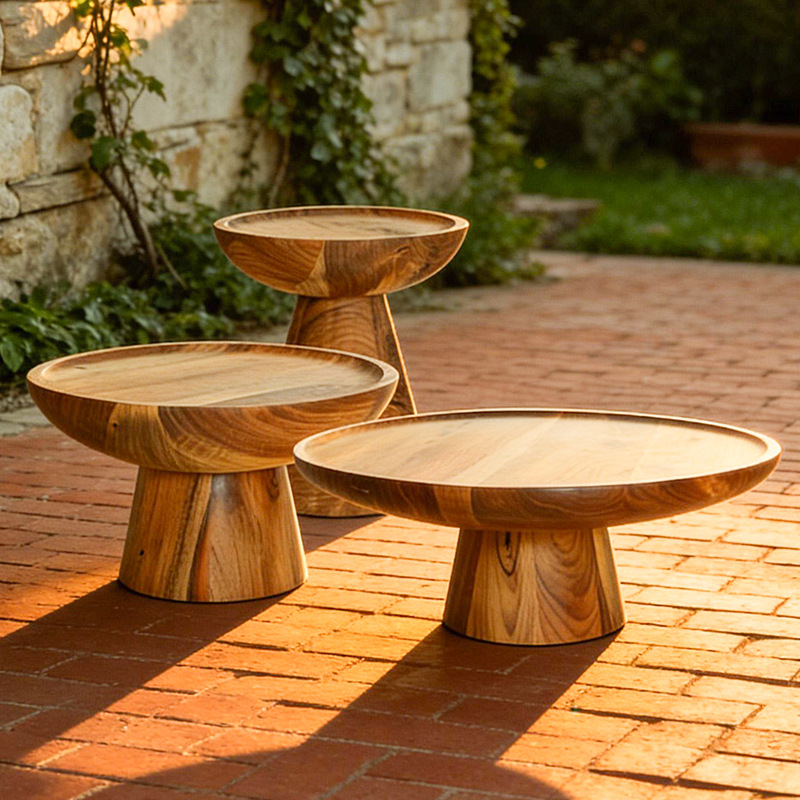 Mesa de té de madera sólida al aire libre Hotel Villa patio impermeable muebles de protección solar Jardín al aire libre Teca anticorrosión mesa de té redonda image 2