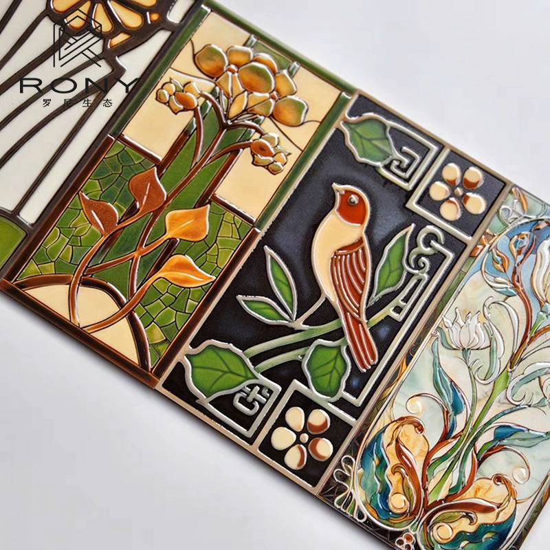 Плитка для ванной и кухни в стиле ретро с цветочным эмалевым рисунком Nanyang, 150x300 мм