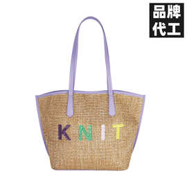 定制刺绣手提包女海边度假编织包女神节伴手礼法式单肩草编托特包