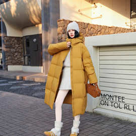 25新加长款过膝云朵方块白鸭绒羽绒服时尚加厚保暖连帽面包服外套