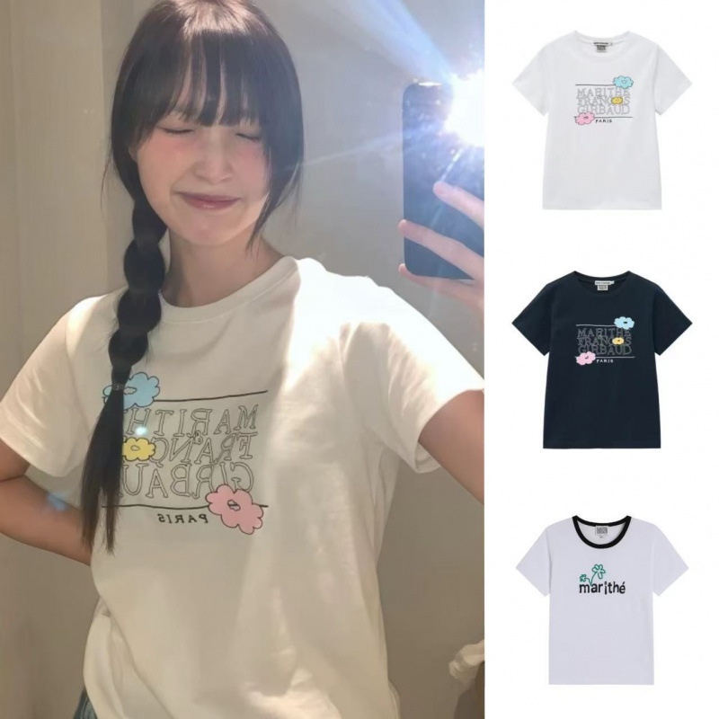 韓国 DAIS*Y X MARITHE 連名半袖ジェニー同スタイルレディース右肩カジュアルショートトップ|undefined