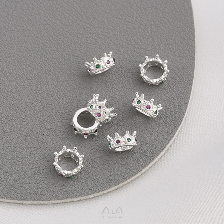 強保色14k包金入れジルコン大穴隔珠路通レース両面花托クラウンdiyビーズ部品|undefined