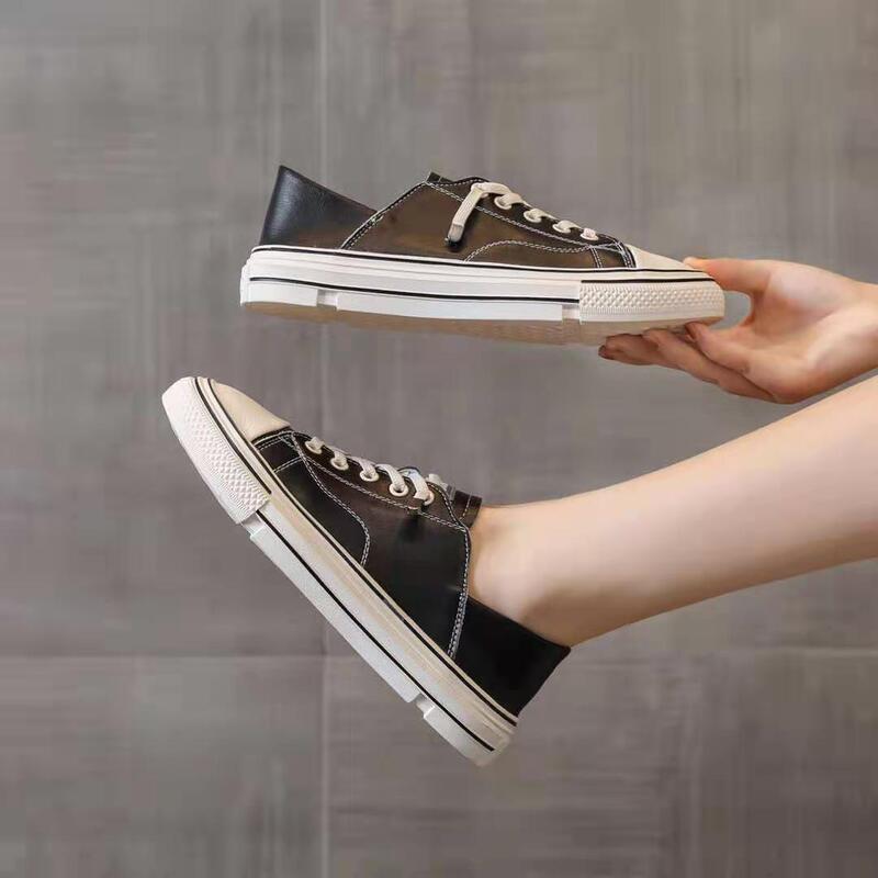 Women's White Sneakers 2025 New Genuine Leather Flat Comfortable Two-Way Casual Shoes Versatile Student Fashion Sneakers Trendy Women's White Sneakers 2025 New Genuine Leather Flat Comfortable Two-Way Casual Shoes Versatile Student Fashion Sneakers Trendy