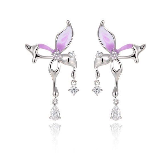 Xuping goteo de aceite serie de aretes de mariposa púrpura suave ventana boquilla nicho temperamento dulce pernos de orejas para mujeres image 6