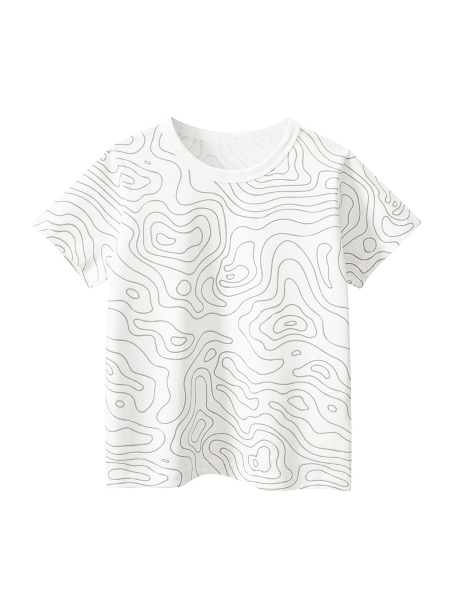 27kids niños de manga corta 2025 verano nuevo chico camiseta de impresión completa ropa de bebé cuello redondo cabello de una pieza