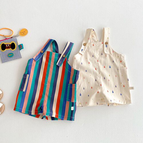 Baby Striped Overalls 2025 Summer Girls Fashion Casual Pants Baby Raindrop Pants Trendy Children's Summer Outfit