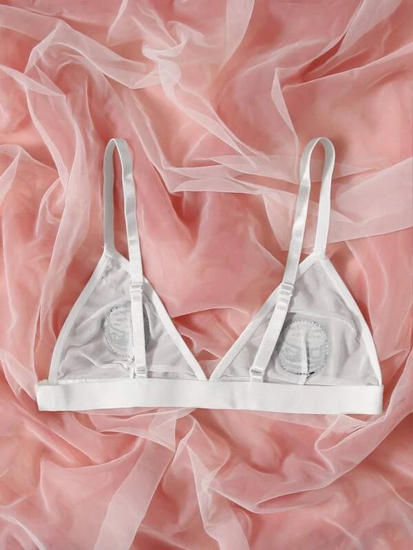 Neue lustige Unterwäsche Sexy weißer Mesh Hohl elastischer Damen-BH_voghion.com