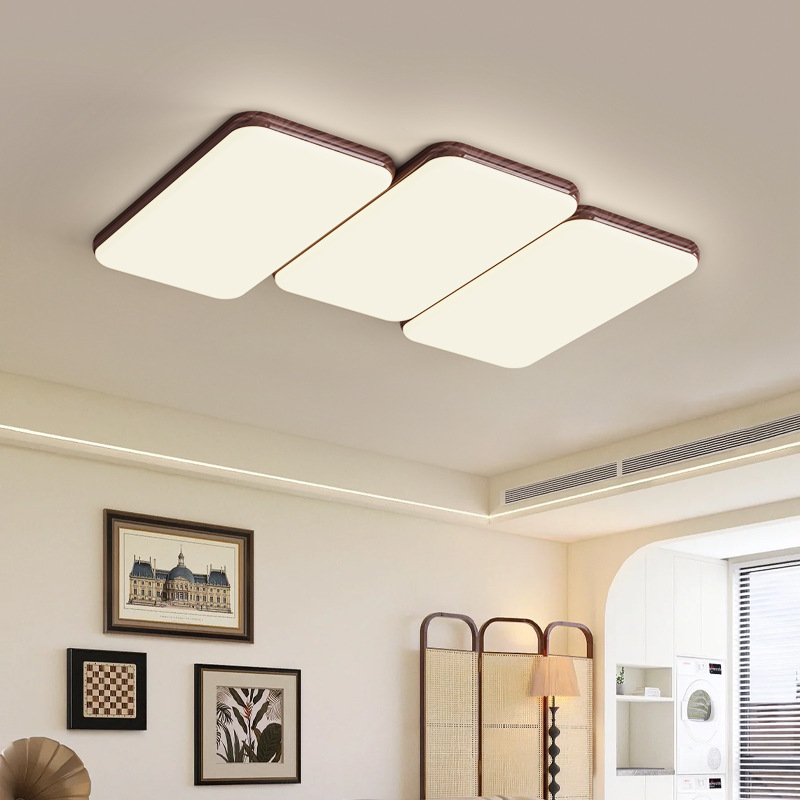 Wabi-Jifeng Retro Piano Sala de estar Lámpara de techo Nogal Vintage Diseñador antiguo Estilo japonés Rectángulo Sala de estar Luz principal