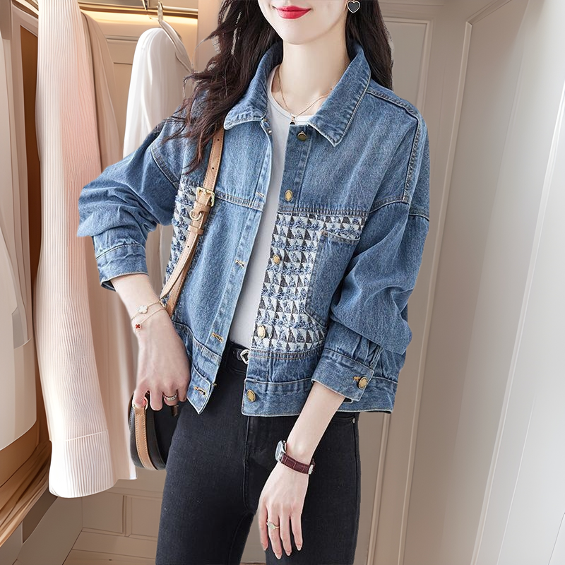 Denim Jacket 2024 Autumn New Women's Clothing Loose Fashion Splicing Simple Elegant Korean Style Top Sweet Style