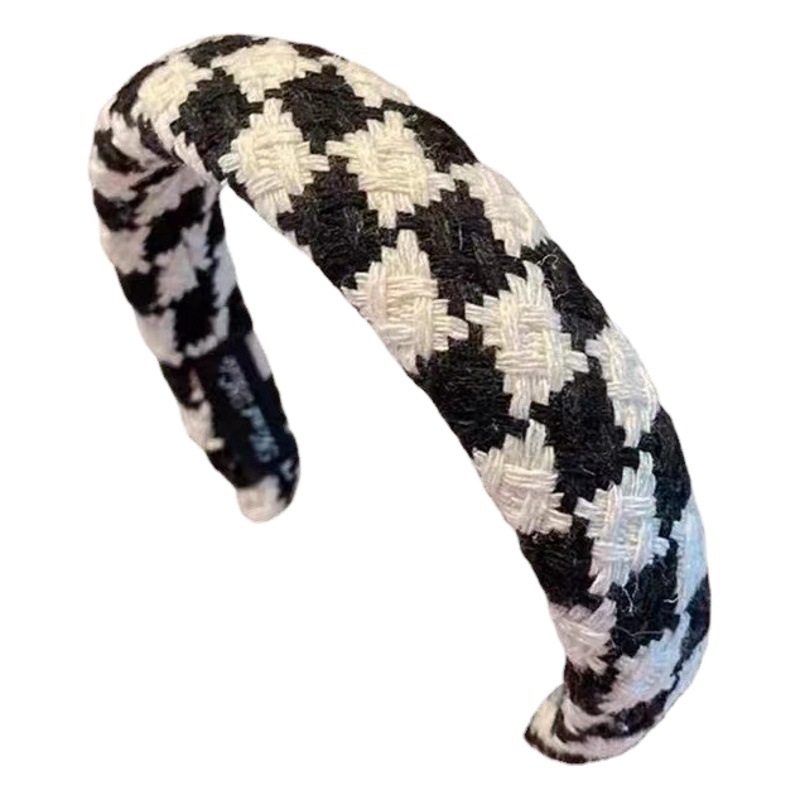 Houndstooth diadema Otoño e Invierno Corea del Sur retro alto cráneo superior ancho borde diadema Internet celebridad Hong Kong estilo elegante todo partido tocado para mujeres