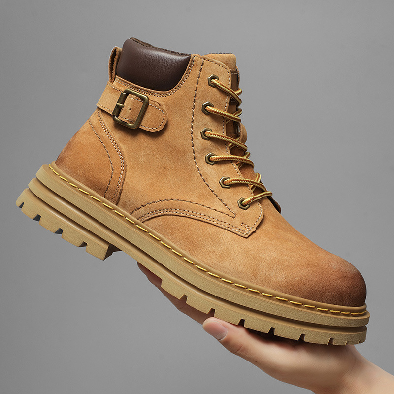 Men's ankle boots Autumn high top men's boots Retro casual desert boots Leather big yellow boots platform work boots_voghion.com