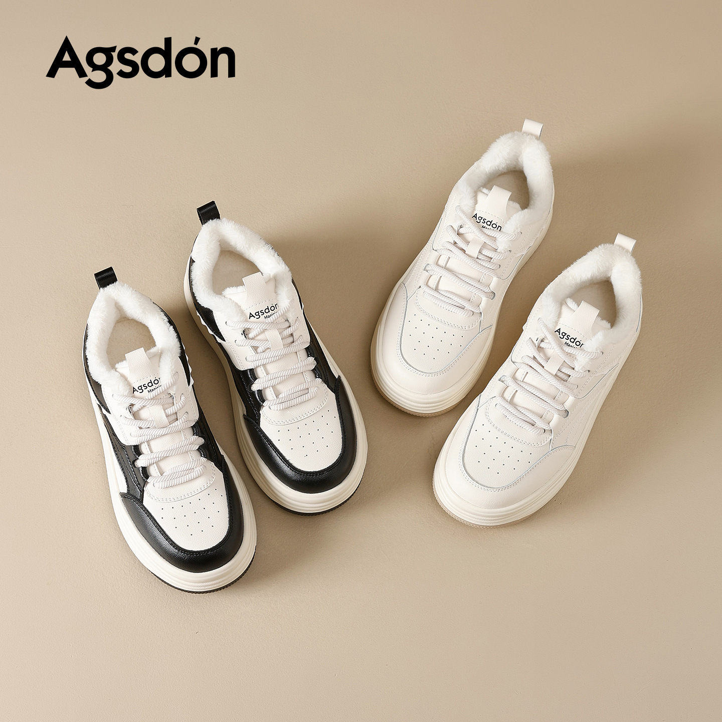 Augu Shi Deng fondo grueso de terciopelo zapatos blancos para mujeres 2025 nuevo otoño invierno ligero zapatos de skate casuales de base suave zapatos deportivos de algodón