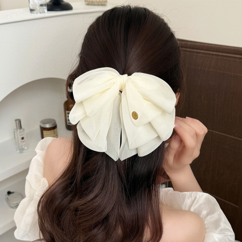 法式波点发饰头饰发卡蝴蝶结后脑勺鲨鱼发夹女马尾夹高级感半扎发|undefined