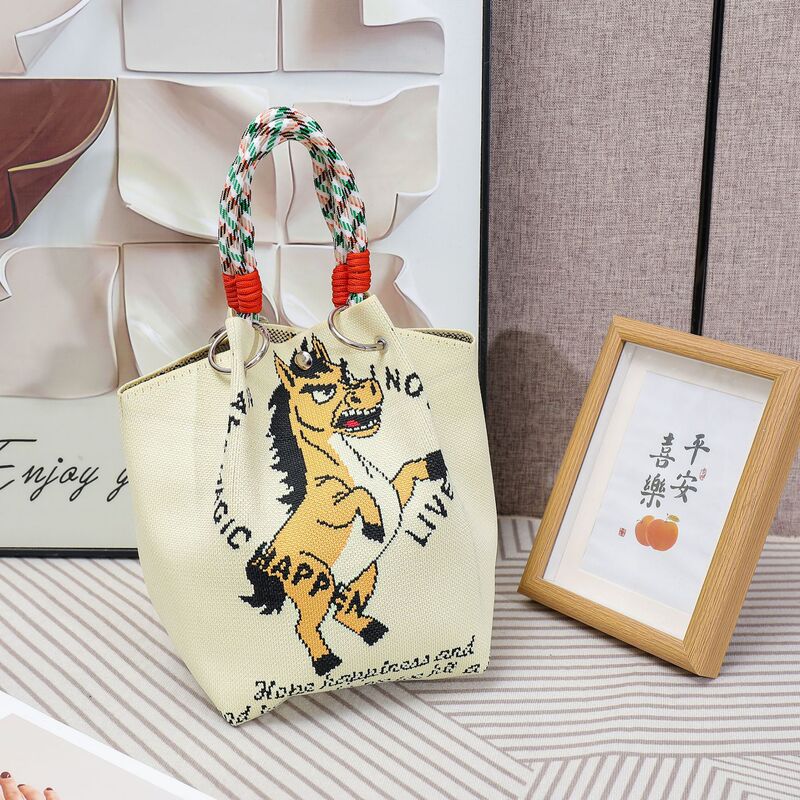 Cross-Border New Style Knitted Bag for Women, Cartoon Style Handbag, Cute Souvenir Snack Bag, Practical and Versatile Bucket Bag for Women