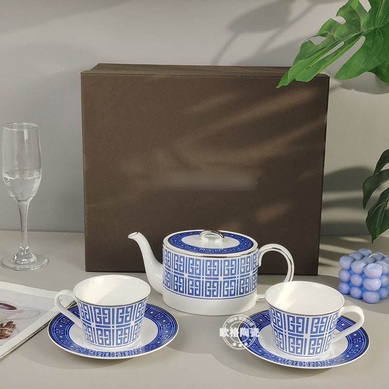 Infinite Blue Series British Bone China Afternoon Tea Set Exquisite Coffee Cup and Saucer Set European High-End Coffee Pot Gift Box