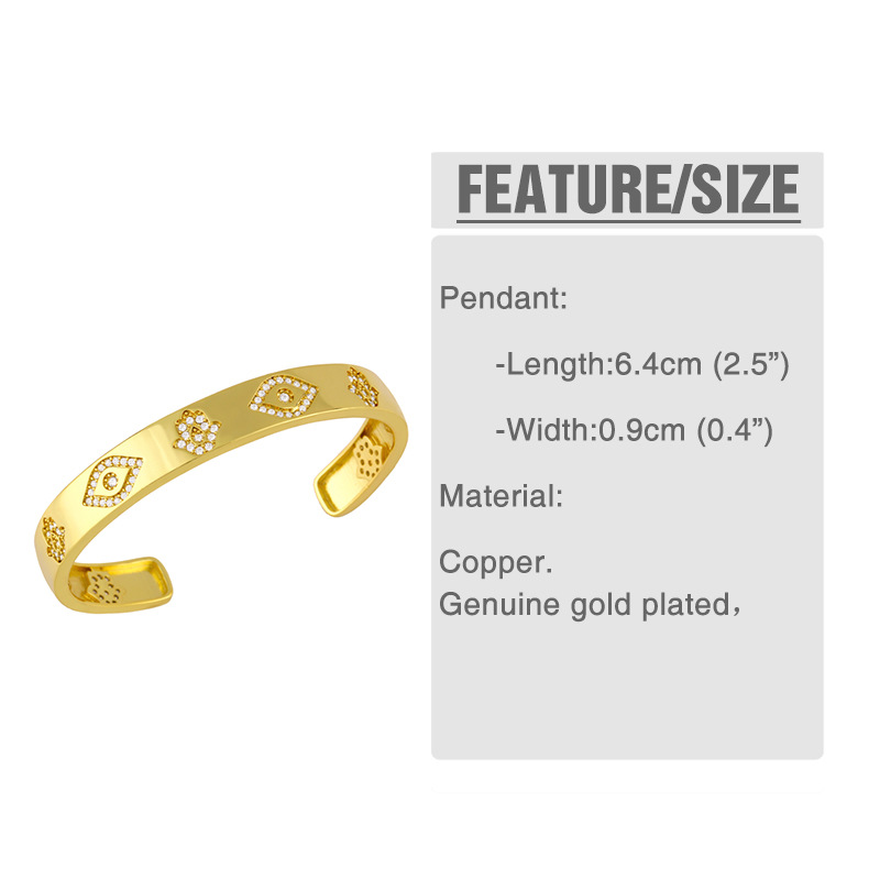 Fashion wide-brimmed hollow eye palm copper inlaid zircon bracelet wholesale
