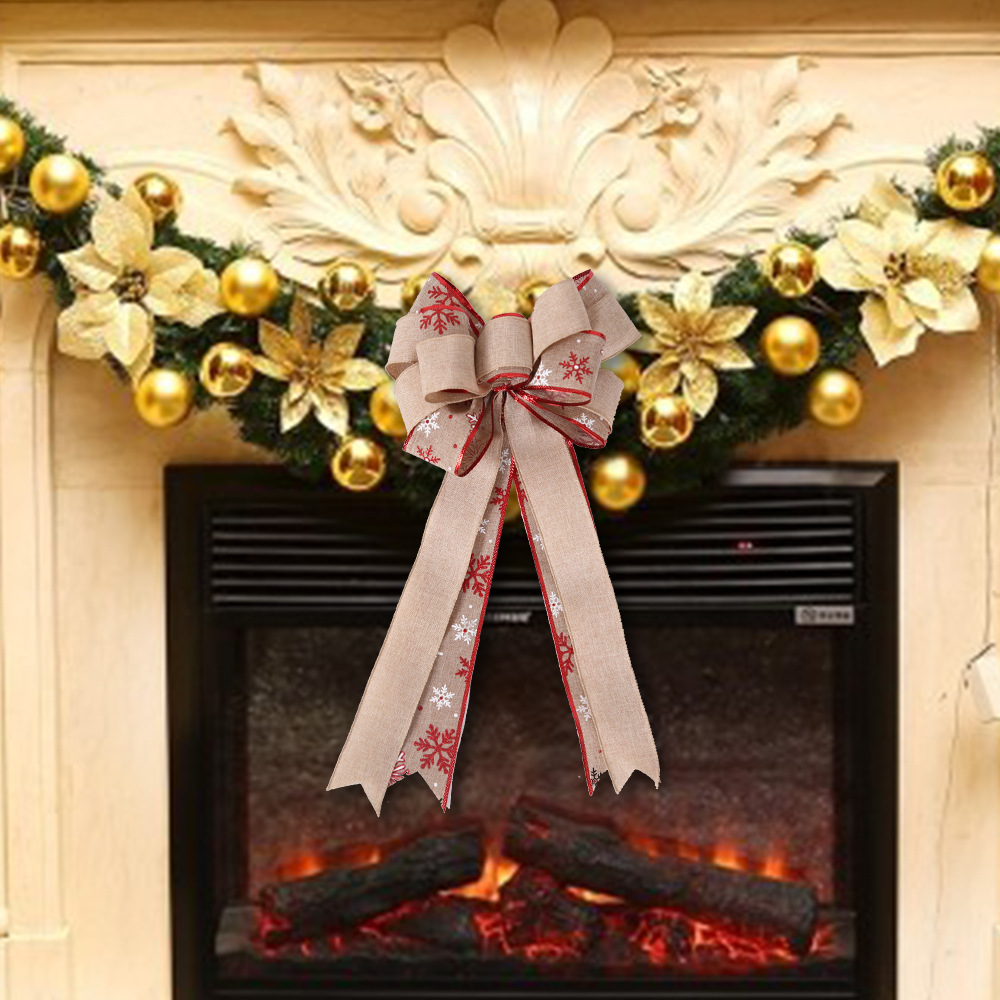 2024 Amazon New Christmas Imitation Linen Bow Double Large Hand-woven Special Christmas Tree Decorative Bow