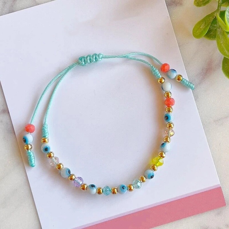 Cross-border Personality Fashion Evil Eye Blue Eyes European and American Jewelry Woven Color Crystal Beaded Ethnic Style Small Bracelet for Women Cross-border Personality Fashion Evil Eye Blue Eyes European and American Jewelry Woven Color Crystal Beaded Ethnic Style Small Bracelet for Women