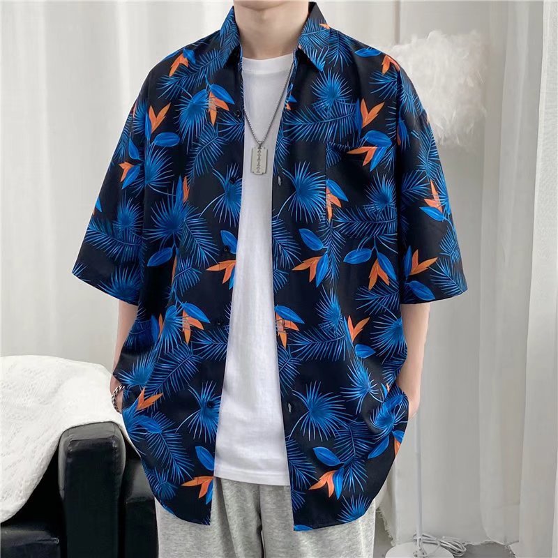 Hong Kong estilo Retro Vintage floral camisa manga corta Estilo Hawaiano tailandés diseño Ruan guapo camisa suelta para hombres y mujeres