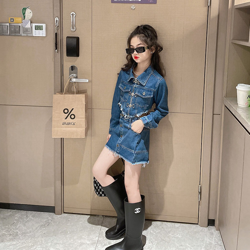 Heavy Industry Girl's Denim Suit  Spring Lightweight Stylish Trendy Button Irregular Denim Suit Children's Set