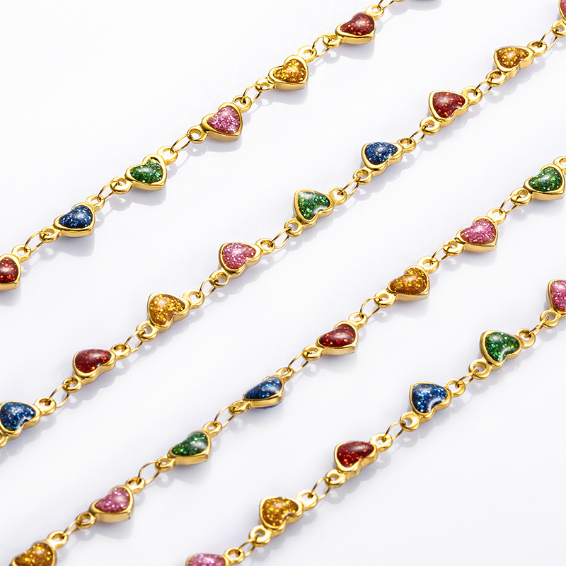 Enamel Design 1 Piece 304 Stainless Steel 18K Gold Plated 1M Chain Chain Retro Classic Style Heart Shape