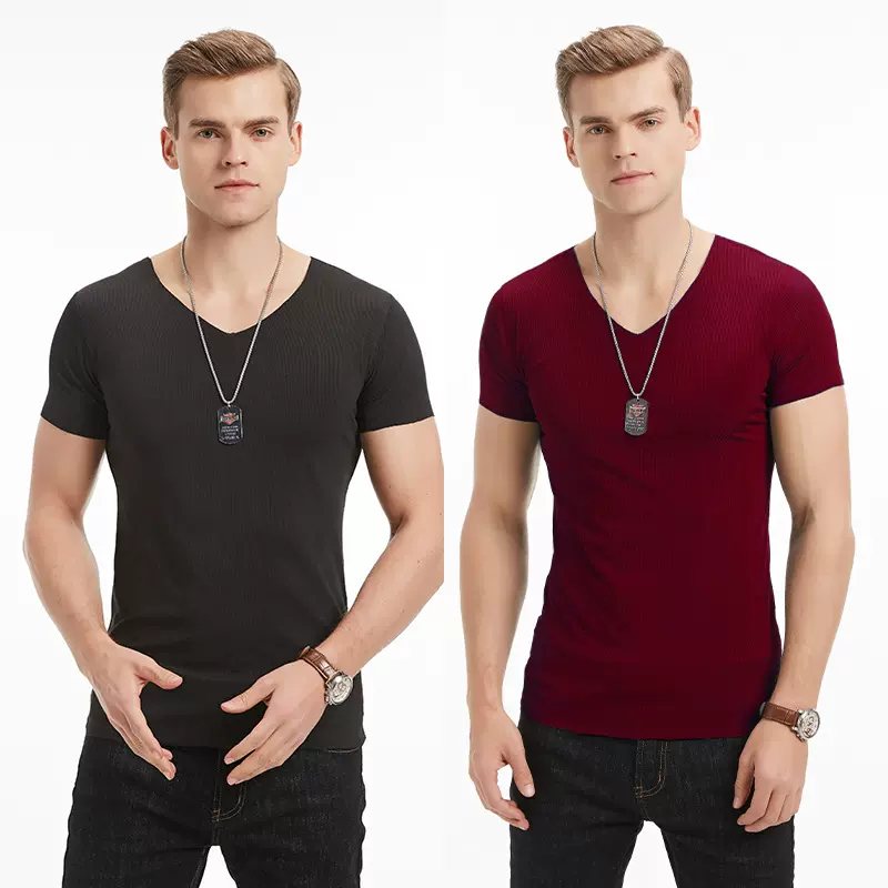 冰丝无痕速干t恤半短袖纯色透气休闲运动弹力修身打底衫男士夏季